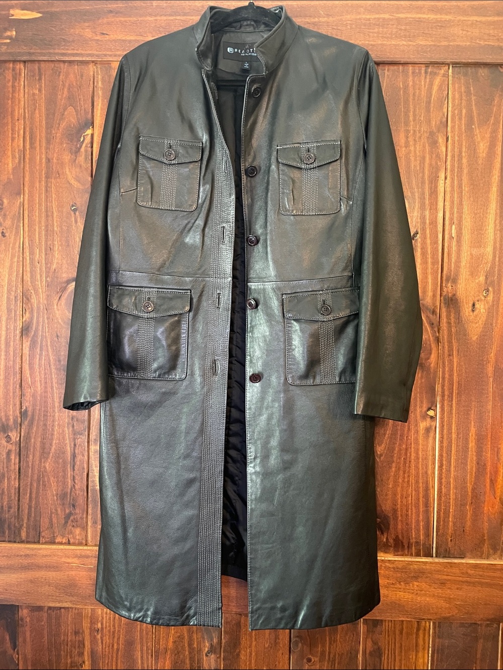 Kenneth Cole Reaction 90’s Y2K Minimalist Black Leather Trench Coat